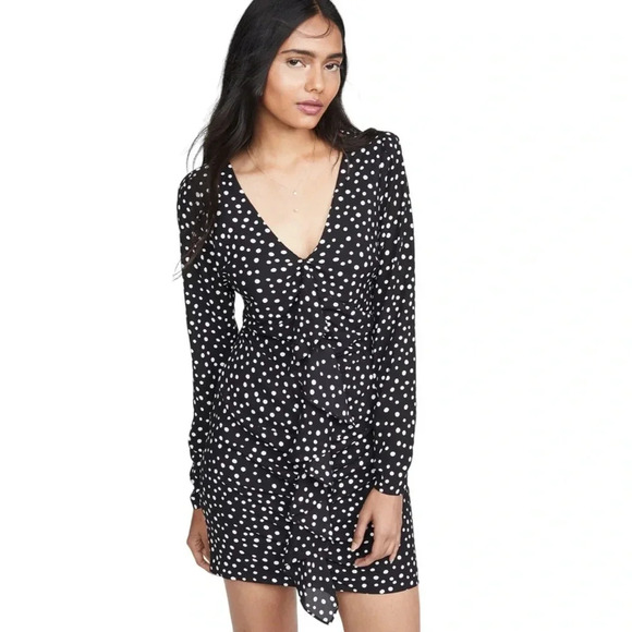Likely Corinne Ruffle Front Polka Dot Mini Dress Black Size 00 NWT - Picture 2 of 9